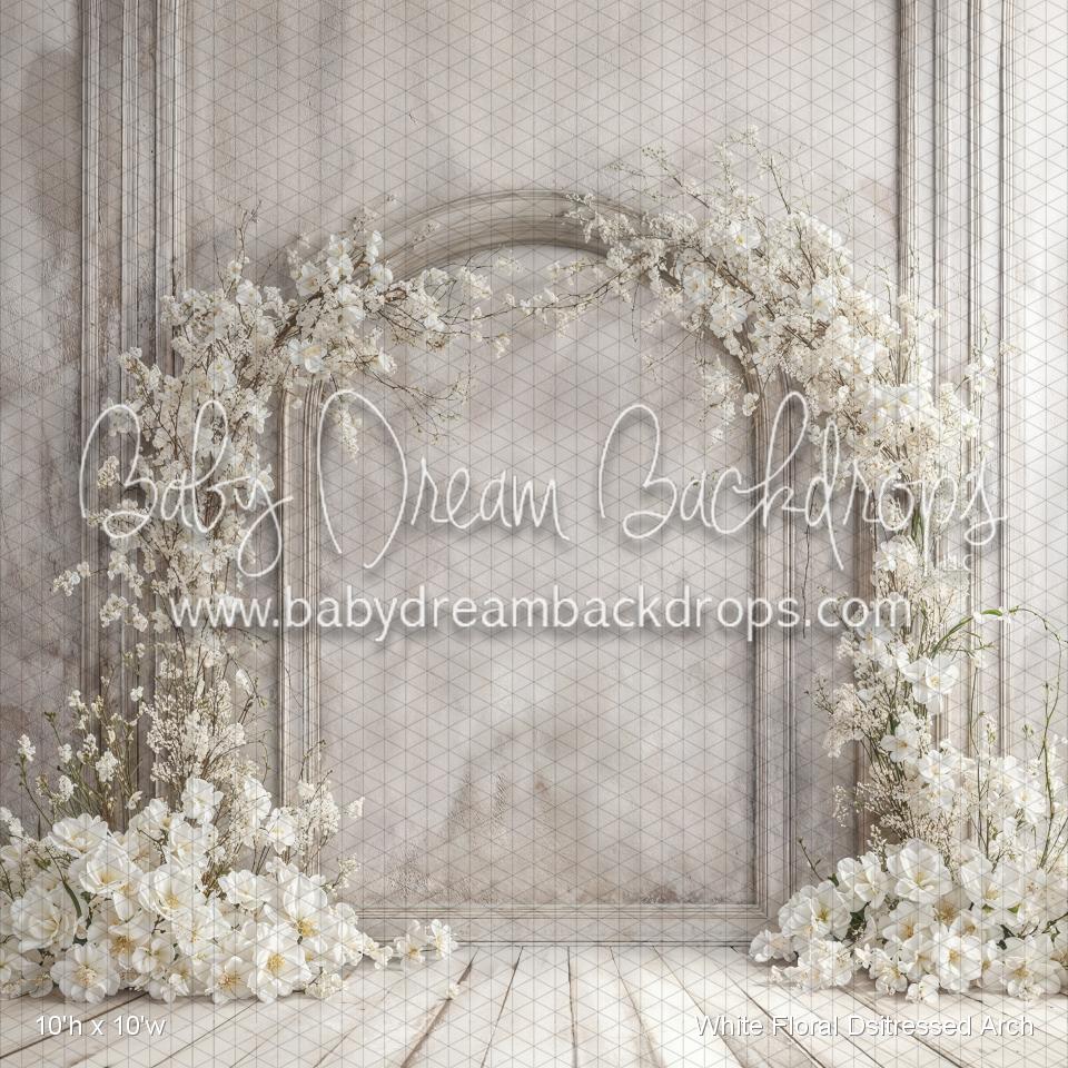 White Floral Dsitressed Arch (WM)