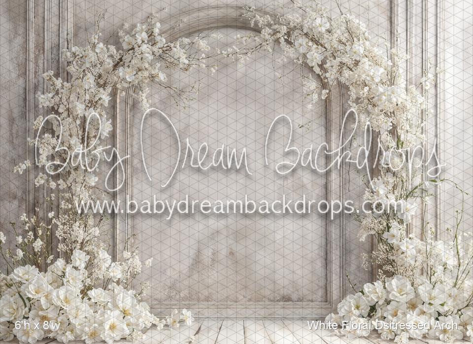 White Floral Dsitressed Arch (WM)