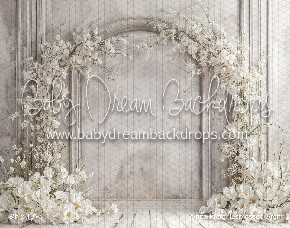 White Floral Dsitressed Arch (WM)