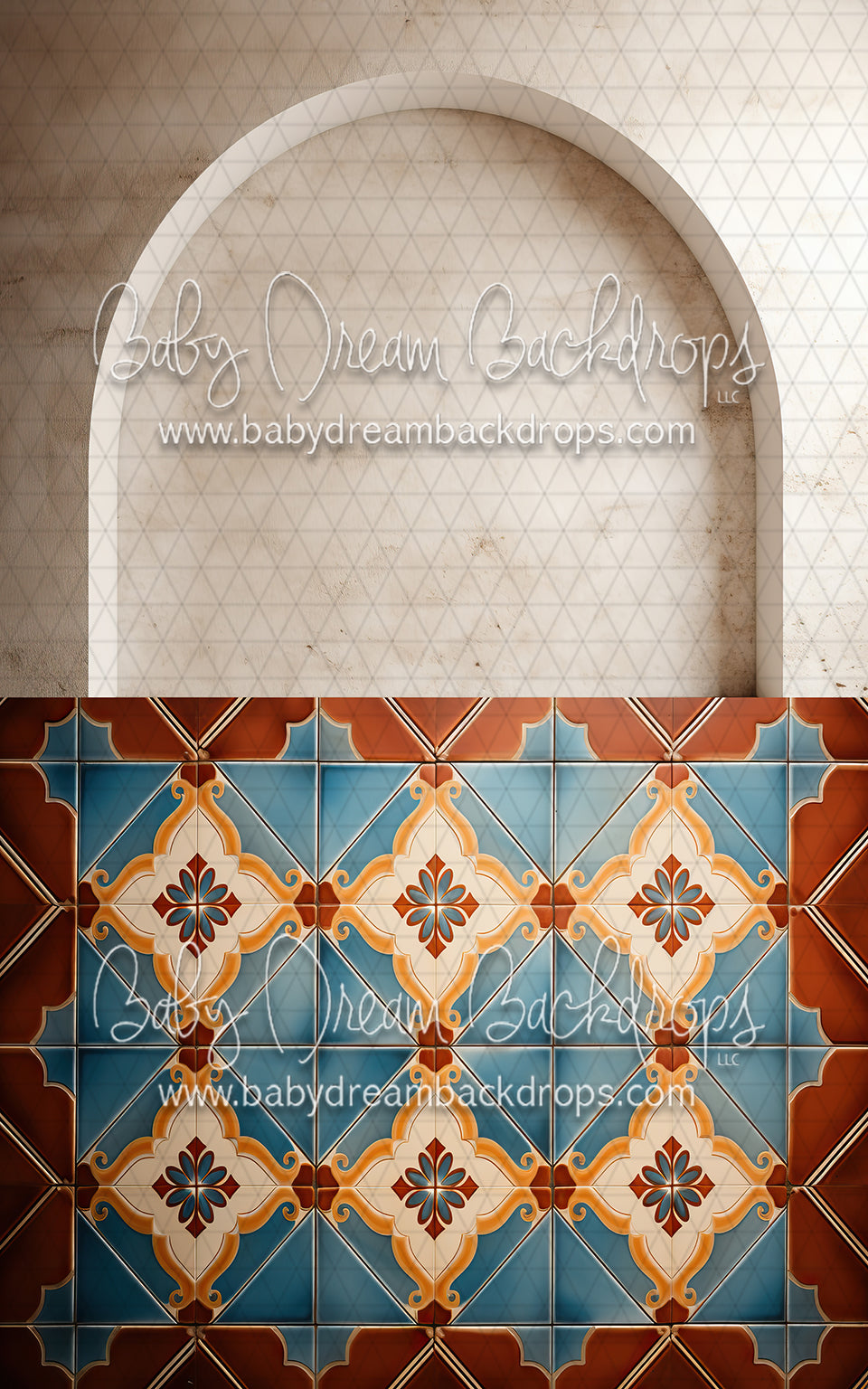 Beige Arch Wall 3, Blue Spanish Tile Sweep (MD)