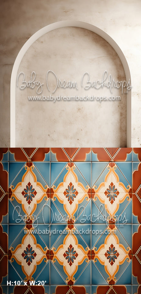 Beige Arch Wall 3, Blue Spanish Tile Sweep (MD)