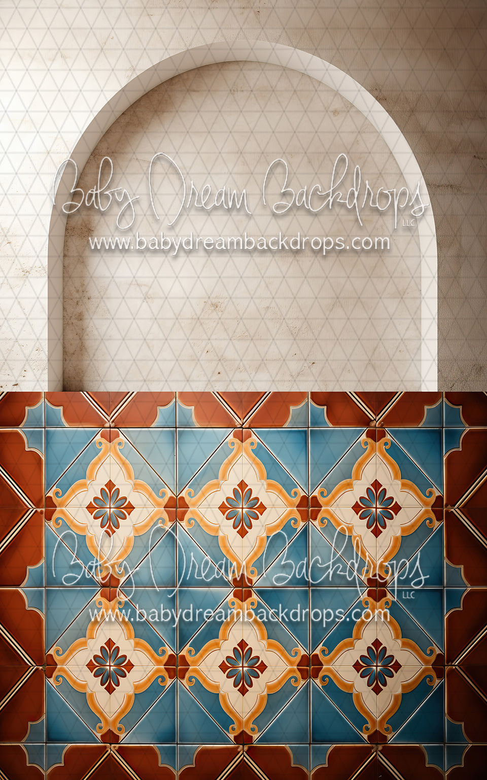 Beige Arch Wall 3 Flipped, Blue Spanish Tile Sweep (MD)