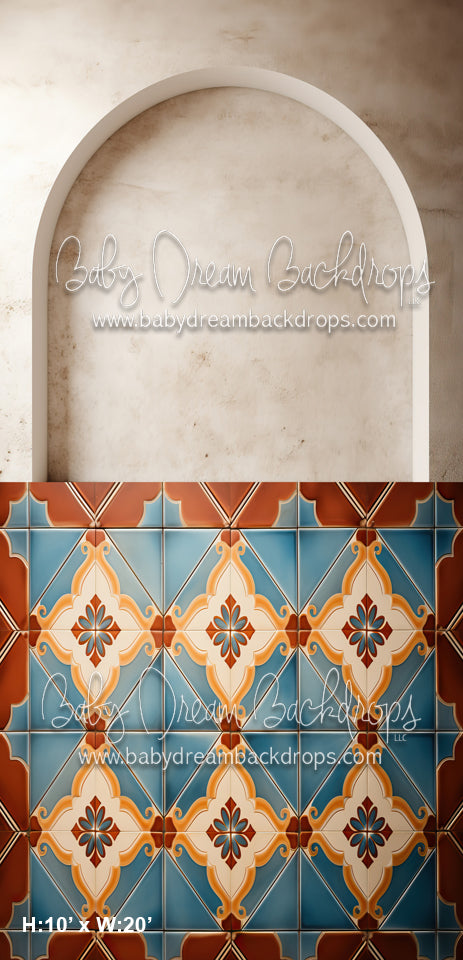 Beige Arch Wall 3 Flipped, Blue Spanish Tile Sweep (MD)